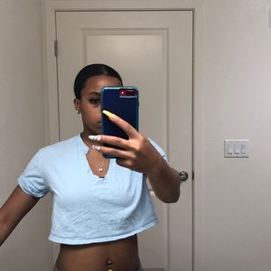 Baby blue Crop top with v